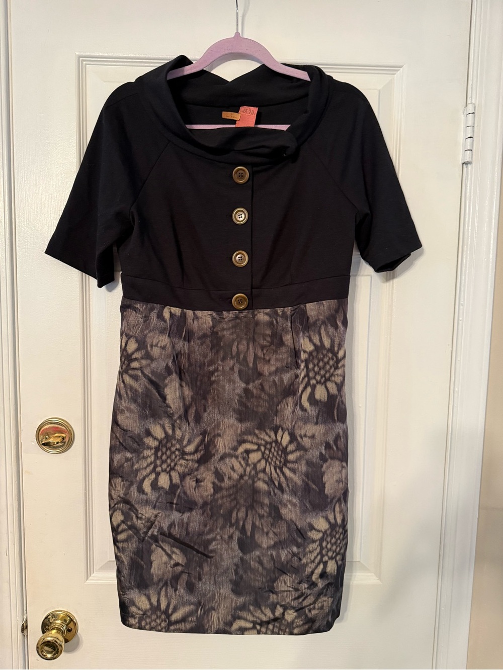Ali Ro Black Bodice with Gray Floral Skirt Mini Dress